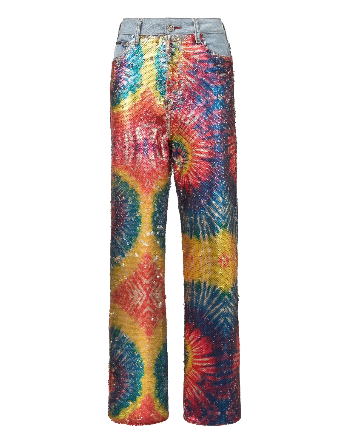 Denim Super Loose Fit Paillettes Multicolor Tie dye, цвет: Голубой