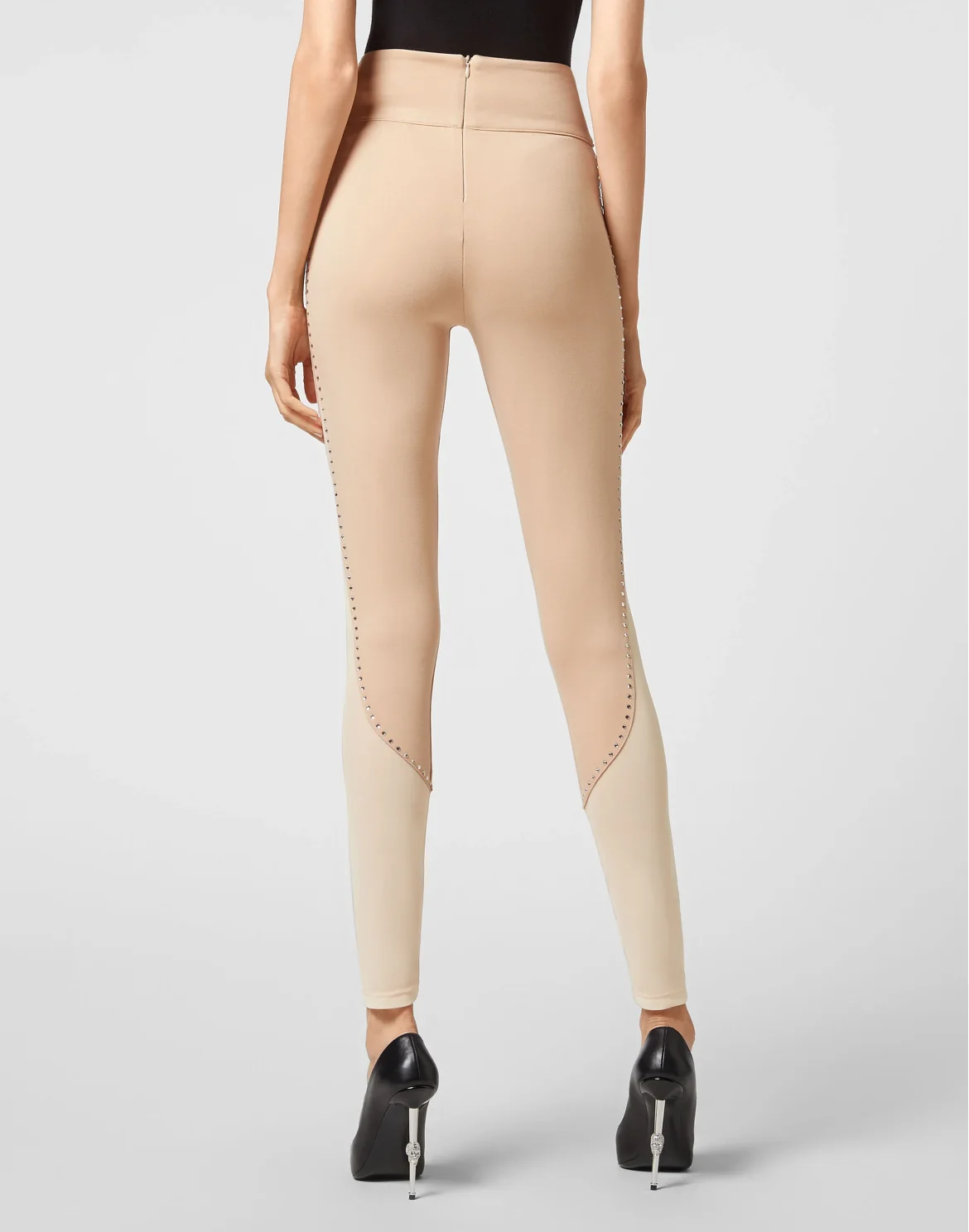 Super High Waist Leggings Studs Iconic Plein, цвет: Бежевый