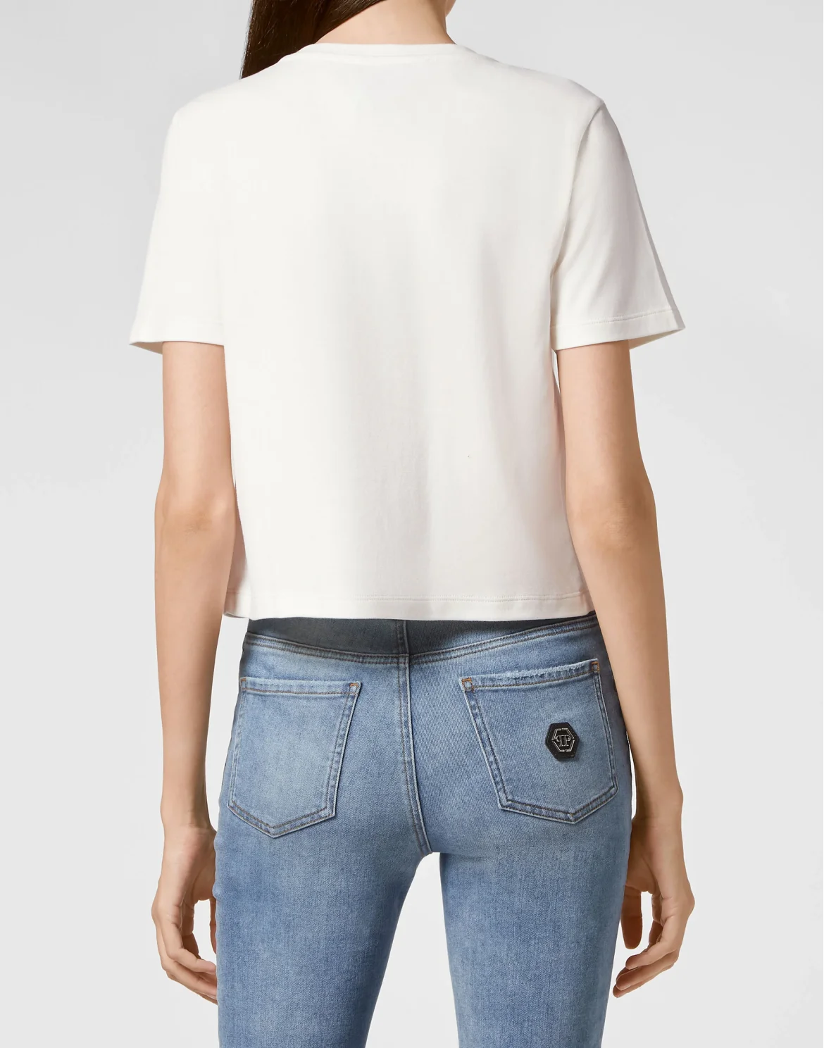 T-shirt Round Neck SS Crop Iconic Plein, цвет: Бежевый