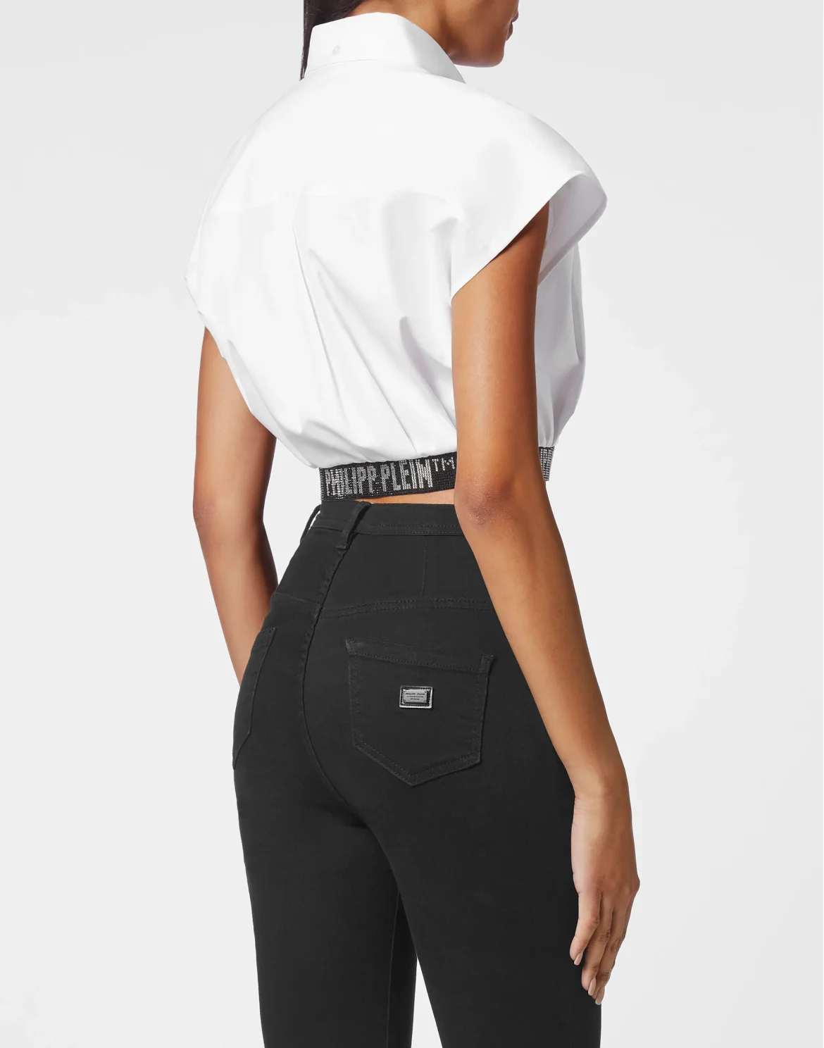 Crop Sleeveless Shirt with Crystals, цвет: Белый