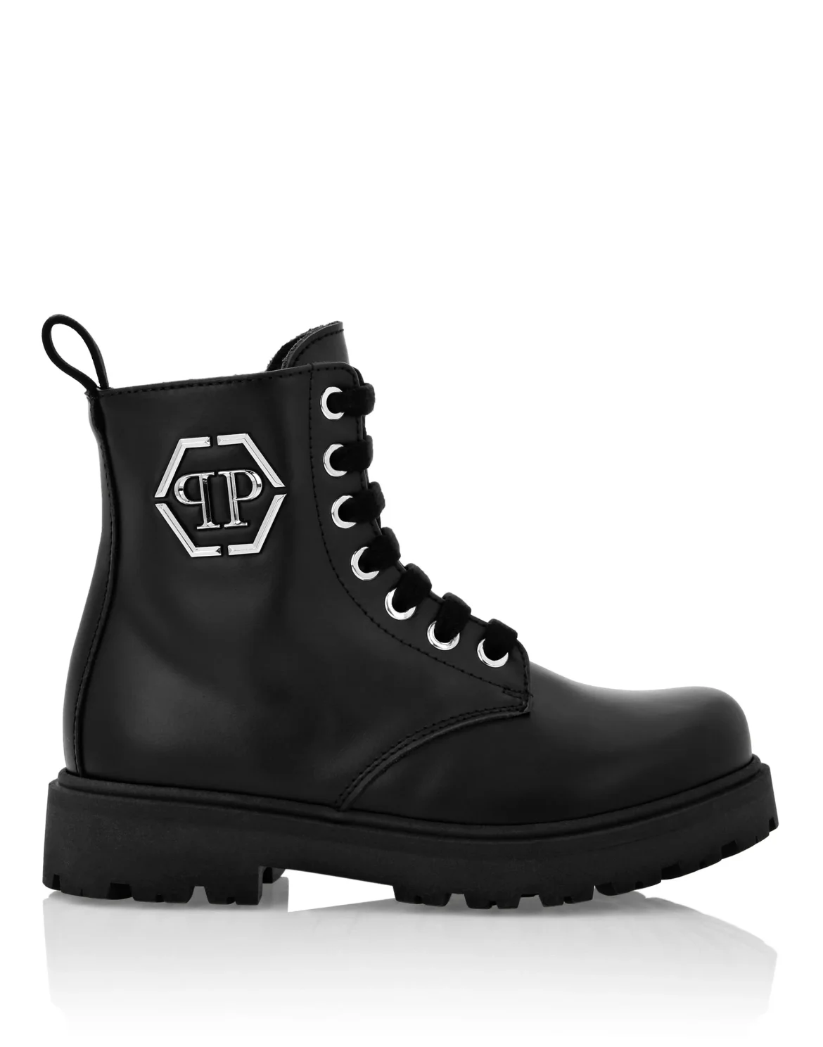 LEATHER BOOTS LOW LACE UP HEXAGON, цвет: Черный