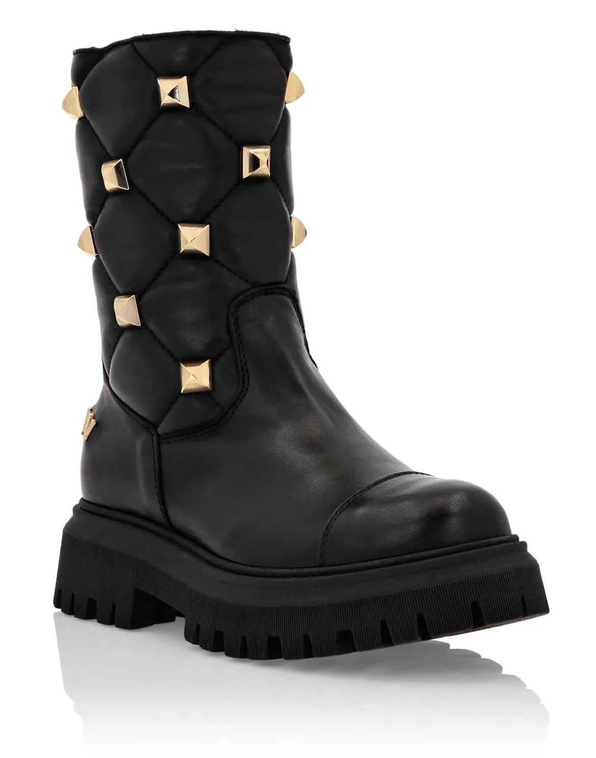 QUILTED LEATHER BOOTS PLEIN AND STUDS, цвет: Черный