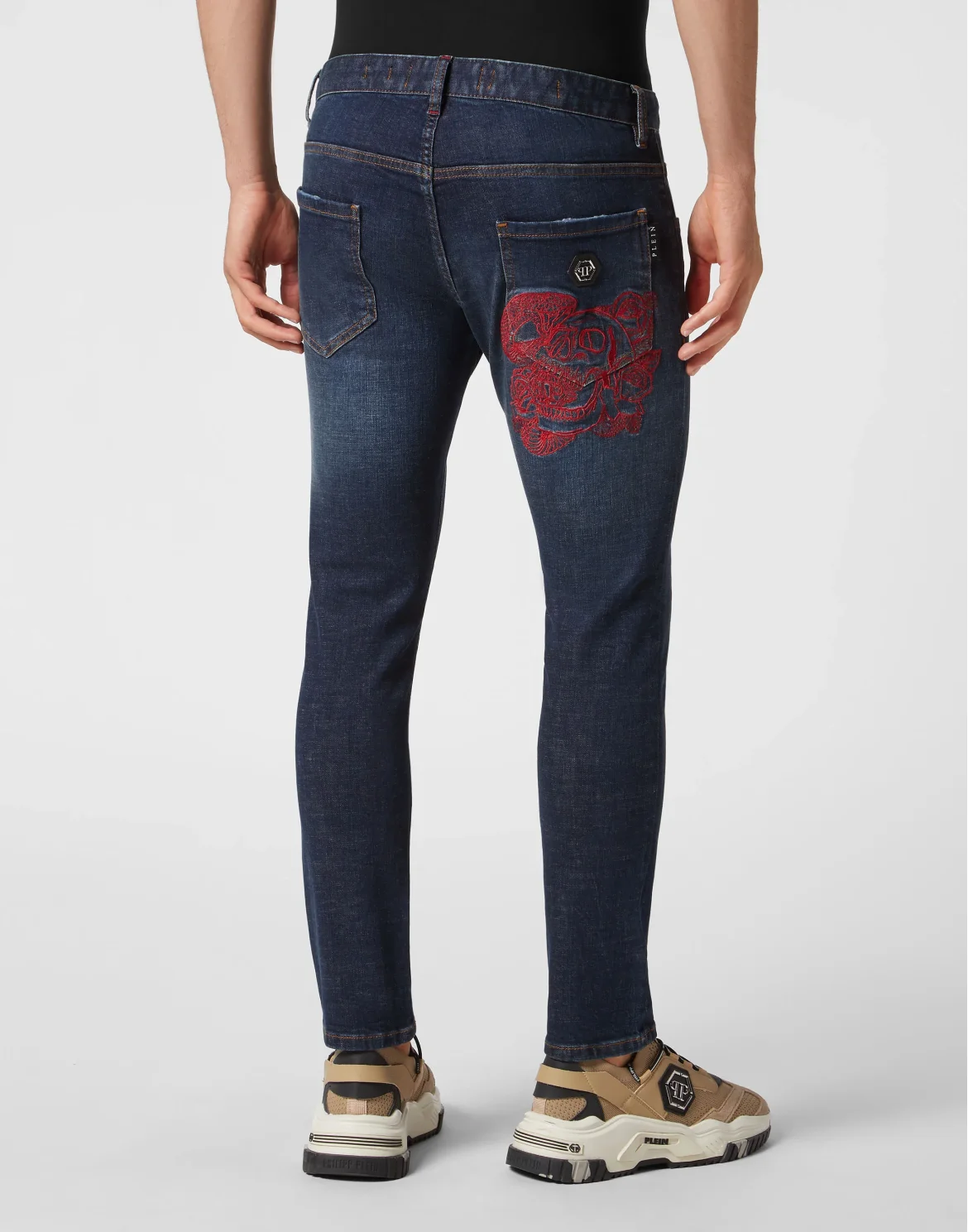 Embroidered Denim Trousers Skinny Fit Skull, цвет: Синий