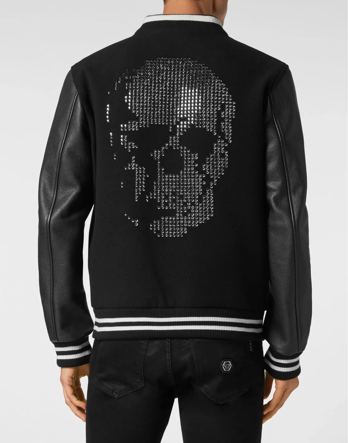 College Bomber with Deer Leather Sleeves Skull strass, цвет: Черный