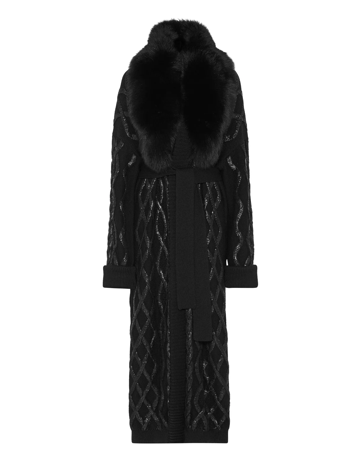 Wool & Fur Cardigan Long Skull&Bones, цвет: Черный
