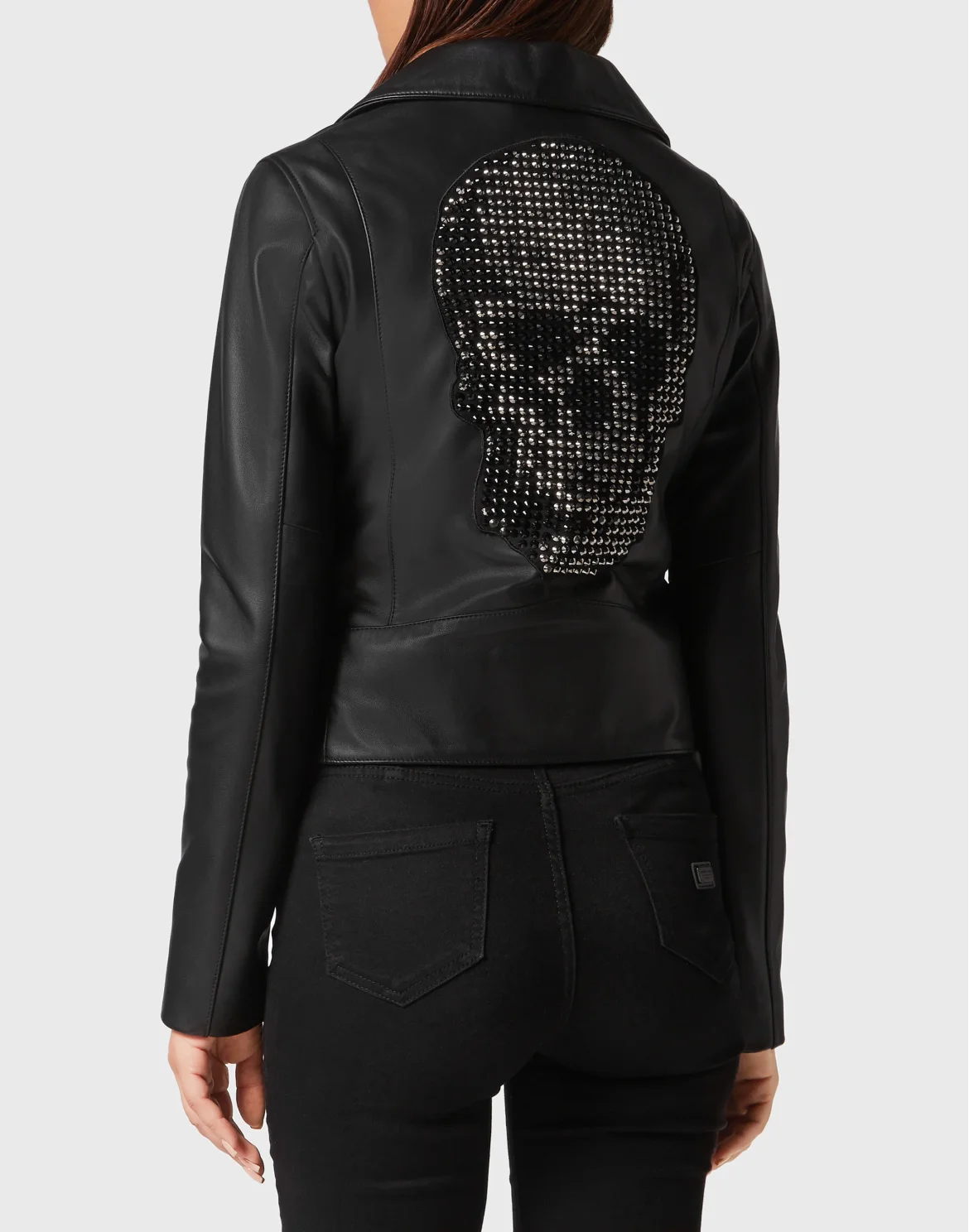 Leather Boxy Biker Jacket with Crystals, цвет: Черный