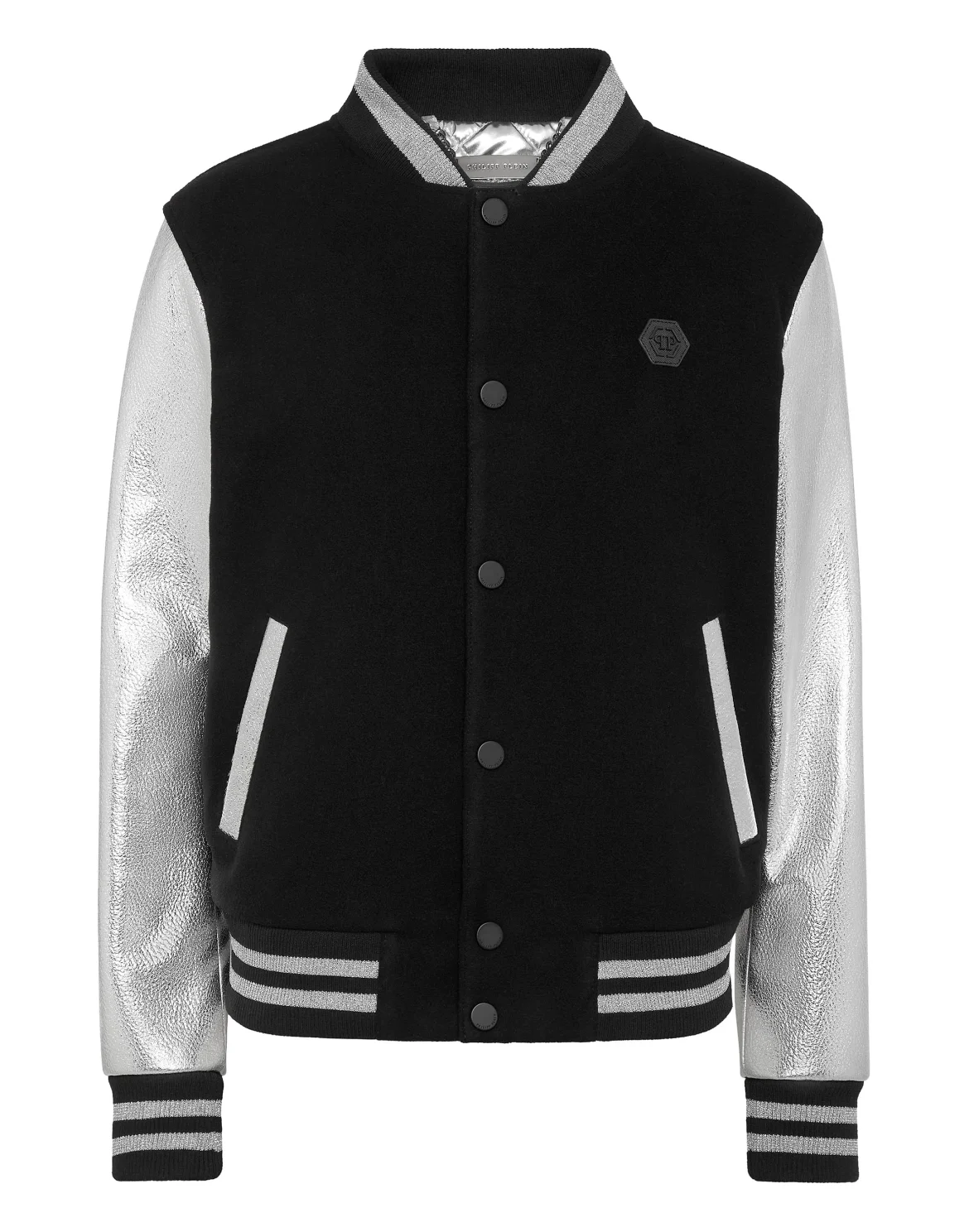 Wool College Bomber with Leather Arms, цвет: Серебристый