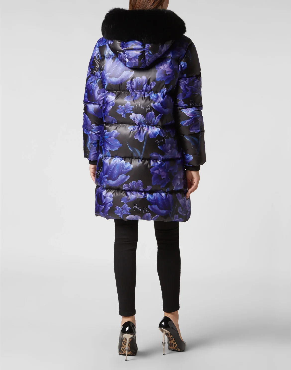 Nylon Parka with Fur Flowers, цвет: Черный
