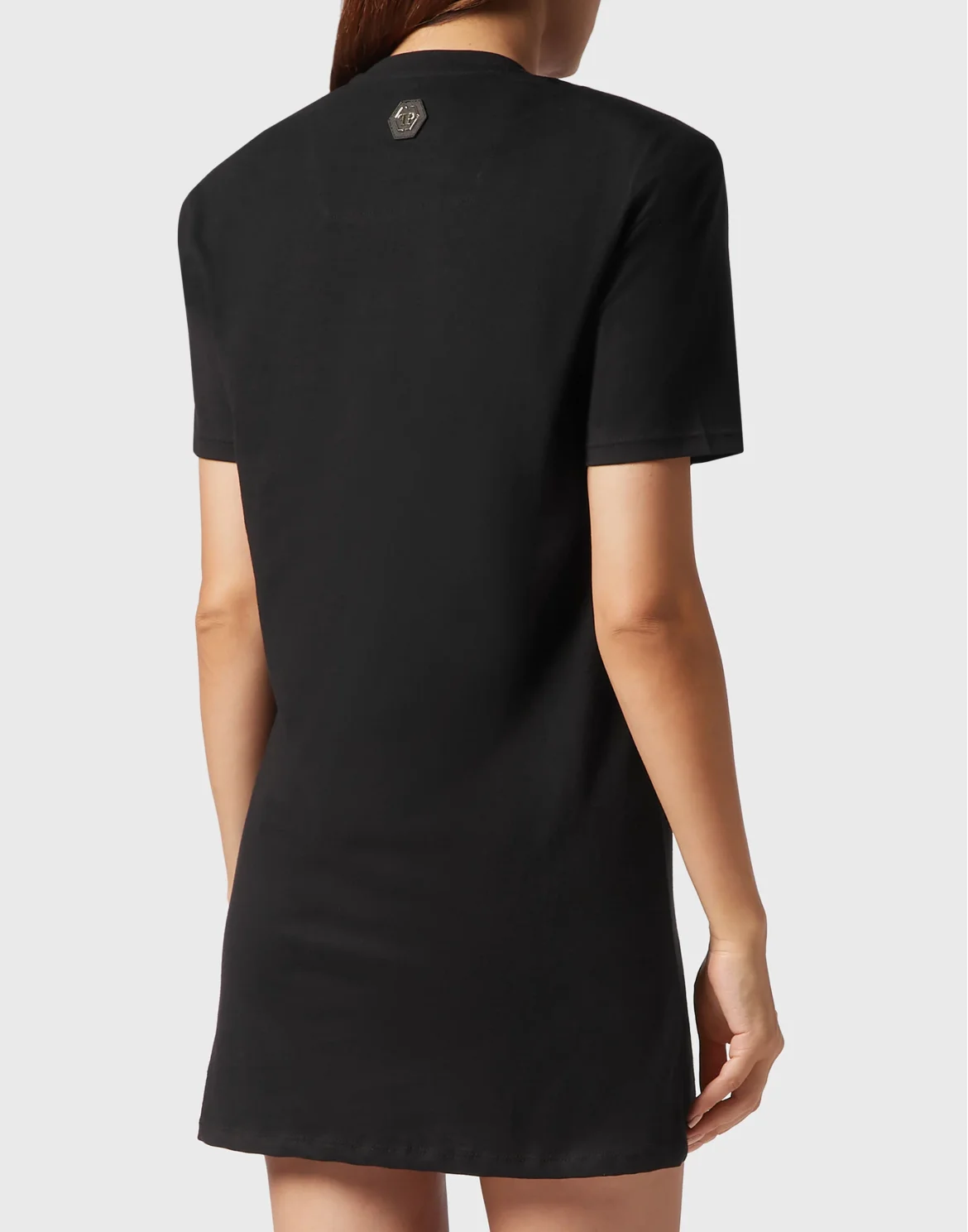 Padded Shoulder T-Shirt Dress with Crystals Teddy Bear, цвет: Черный