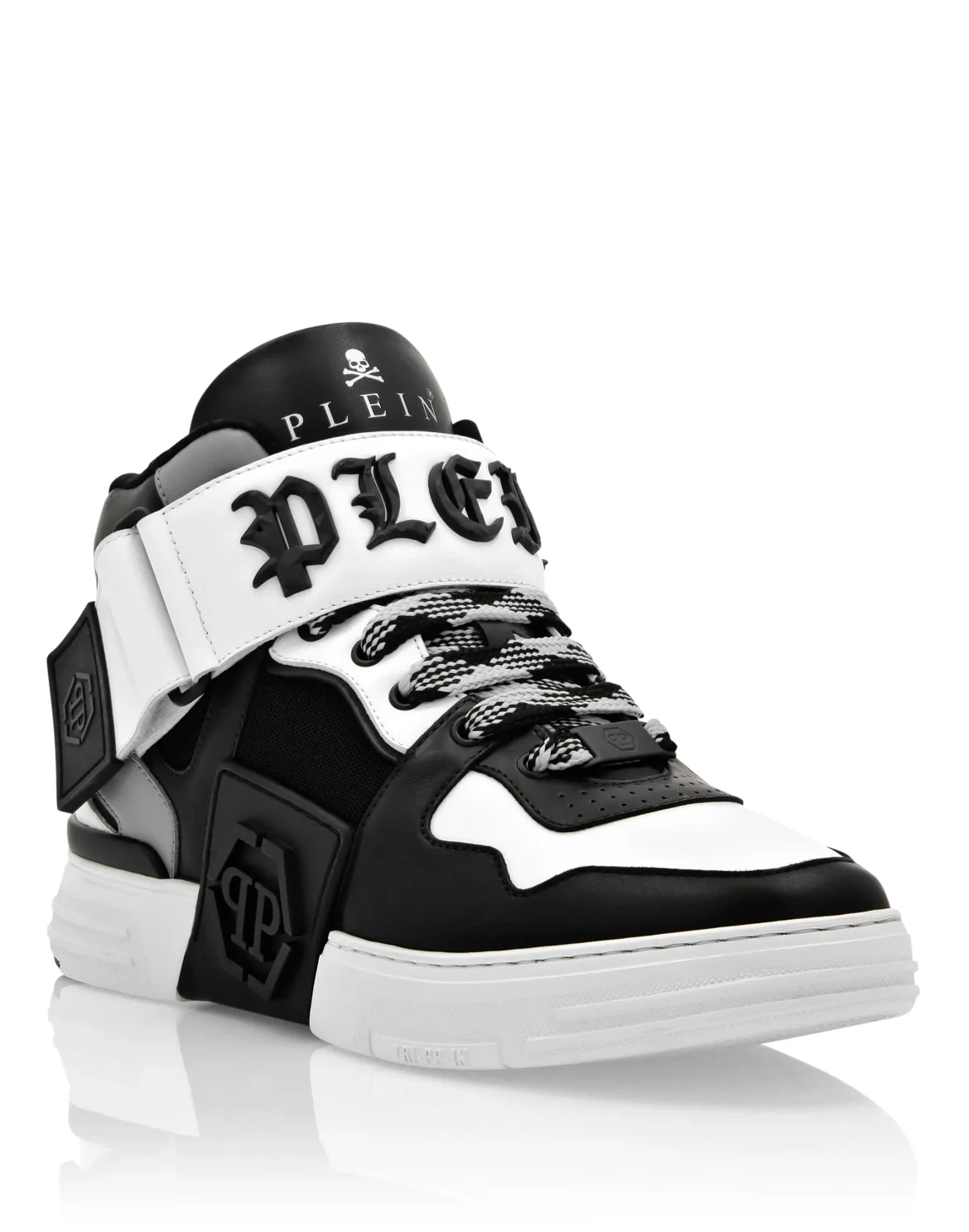 Mix Leather Mid-Top Sneakers Gothic Plein, цвет: Серый