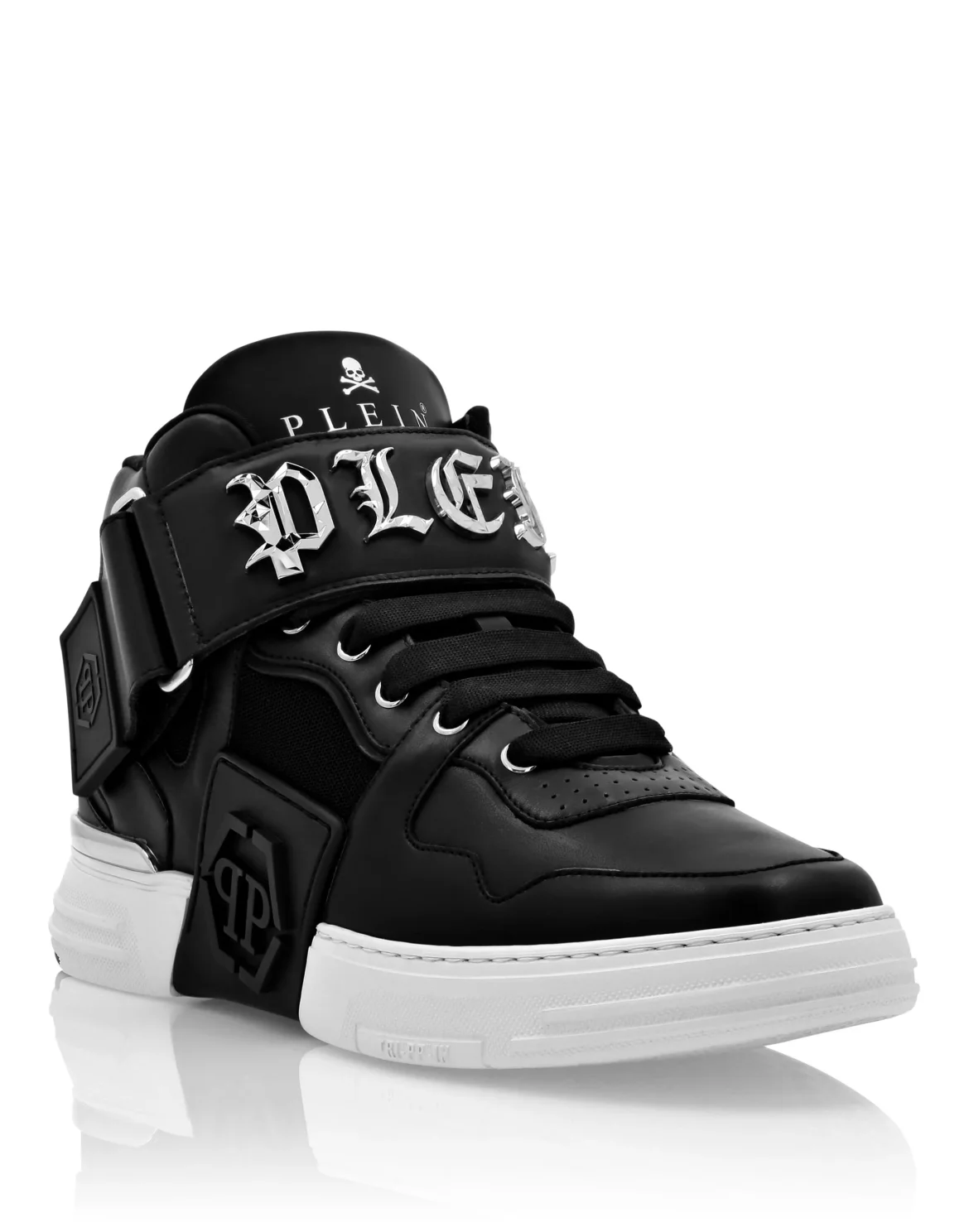 Mix Leather Mid-Top Sneakers Gothic Plein, цвет: Черный