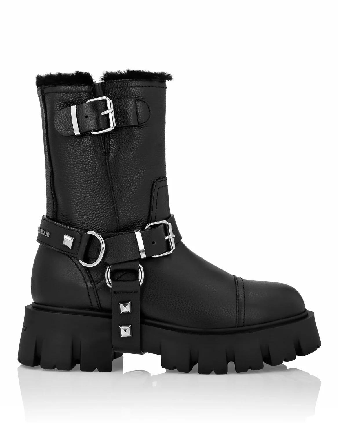 Leather Biker Boots Studs, цвет: Черный