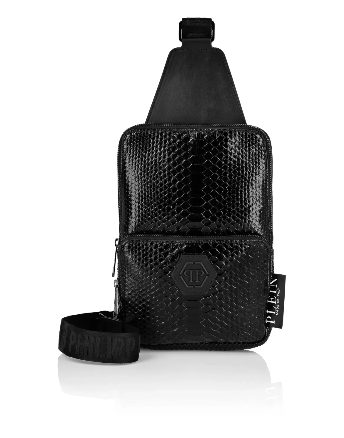 Python Leather Cross Body Hexagon, цвет: Черный