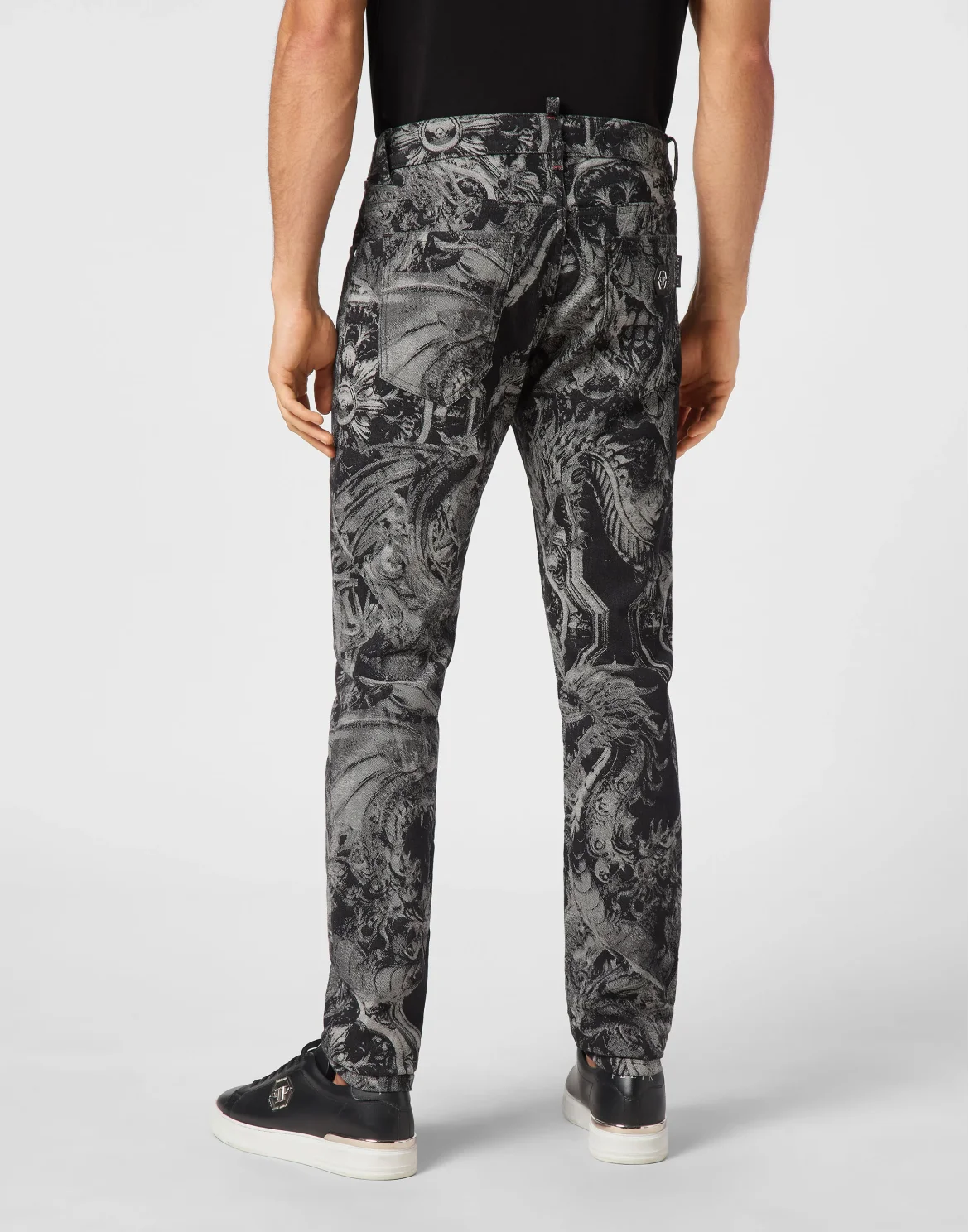 Denim Super Straight Cut Trousers Dragon Skull, цвет: Черный