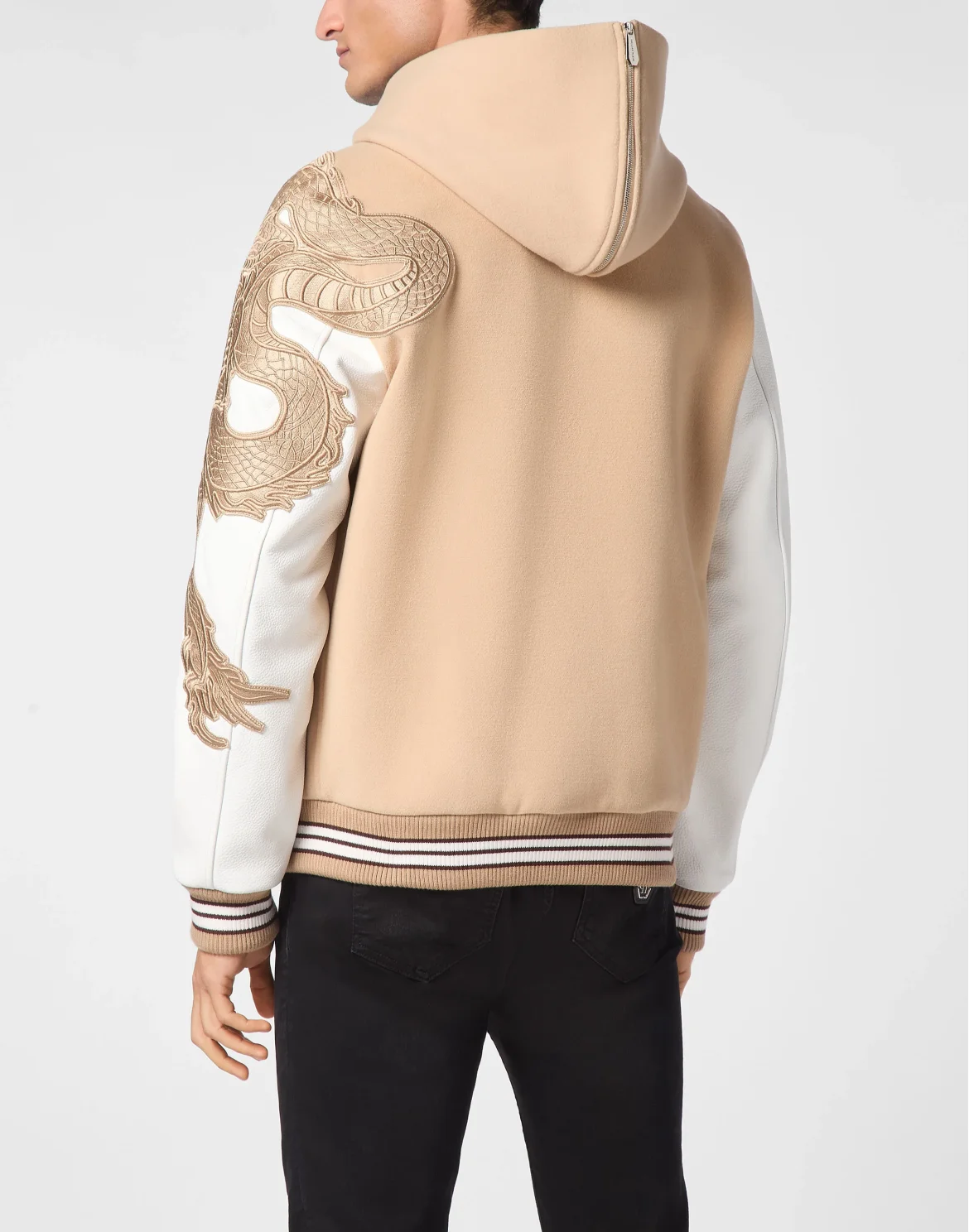 College Bomber With Leather Sleeves Monogram, цвет: Бежевый
