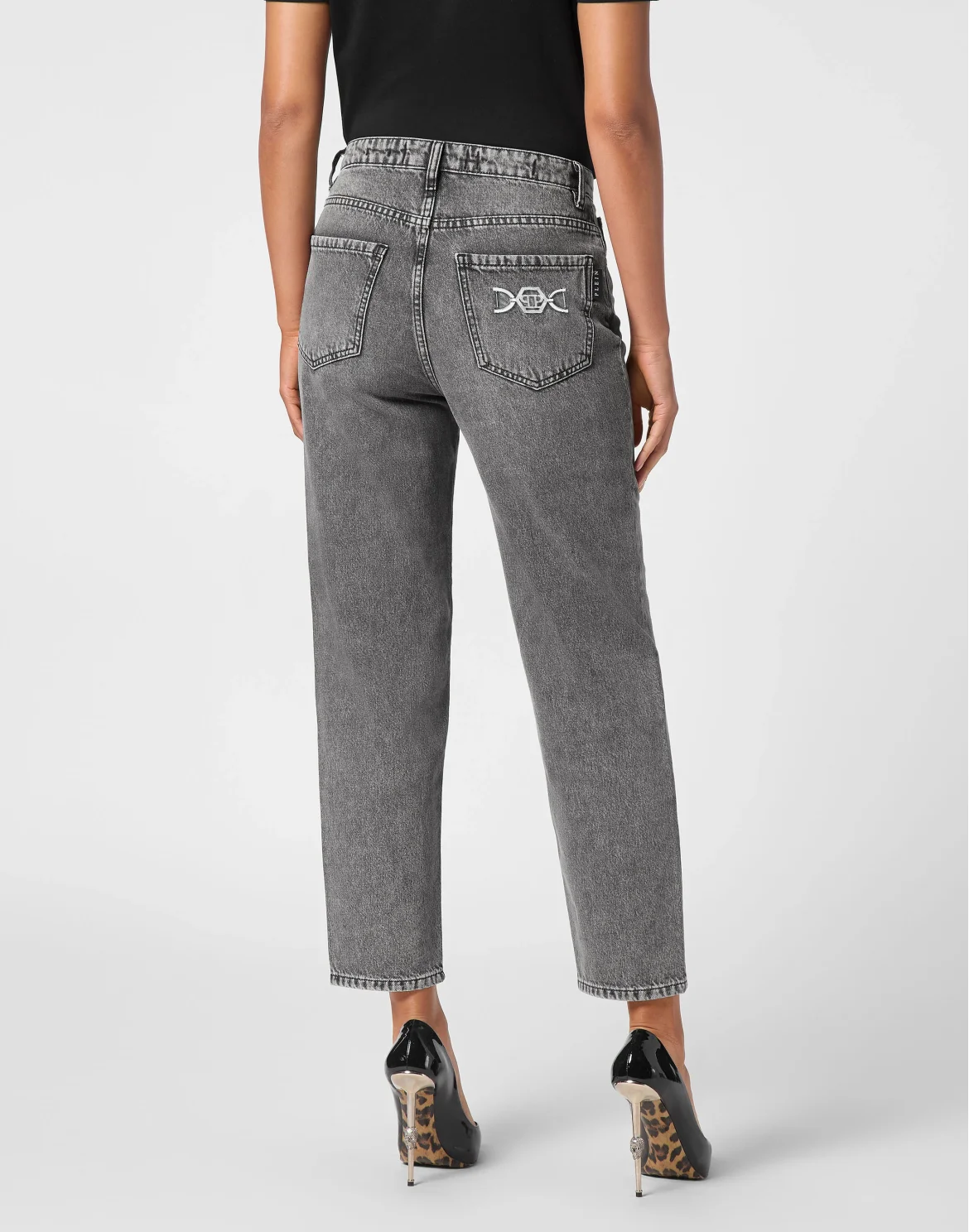 Denim Trousers Mom Fit Hexagon, цвет: Черный