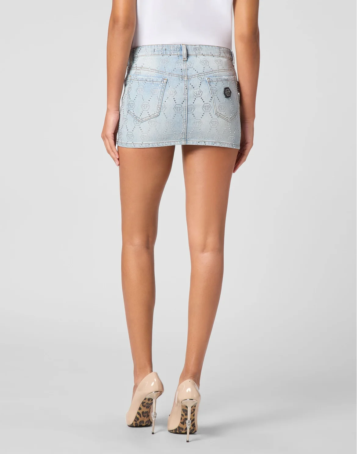 Denim Mini Skirt Strass Monogram, цвет: Голубой
