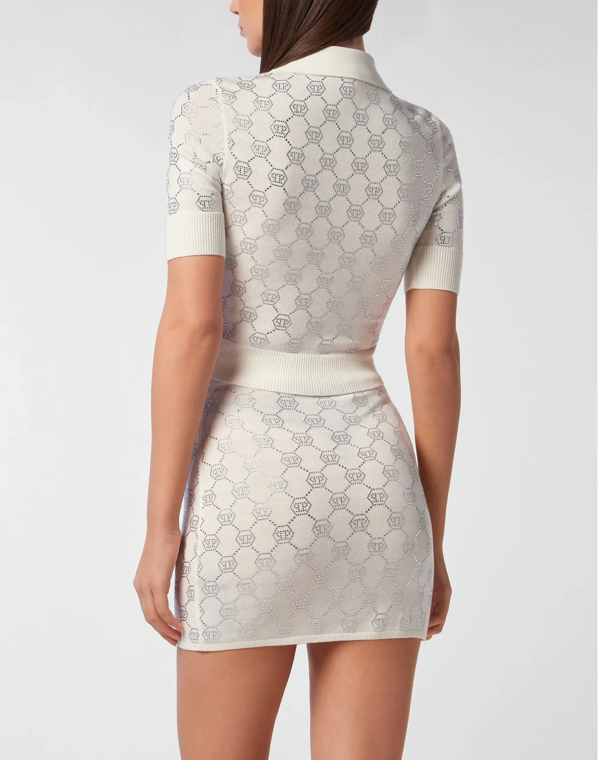 Knitted Strass Polo-Neck SS Monogram, цвет: Бежевый