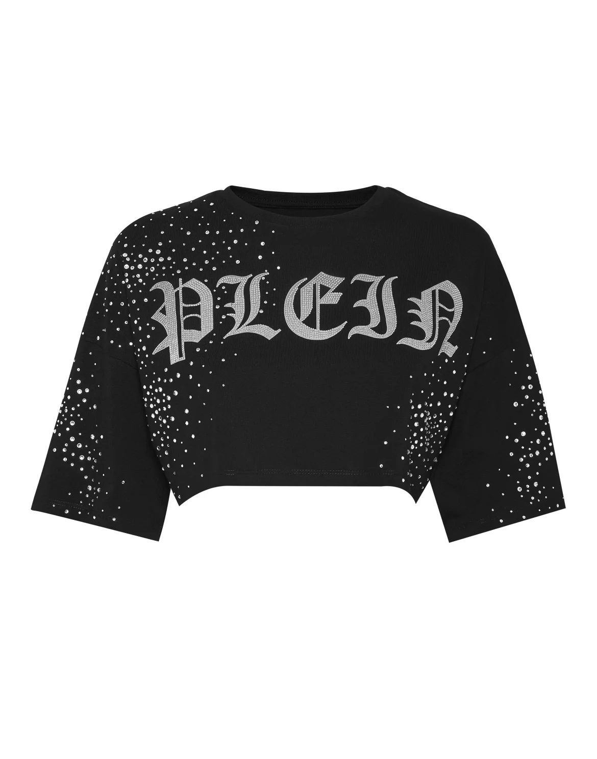 Strass Cropped T-shirt Round Neck SS, цвет: Черный