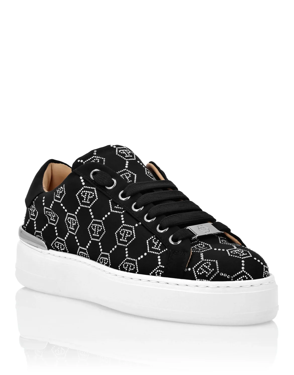 Satin Lo-Top Sneakers Strass Monogram, цвет: Черный
