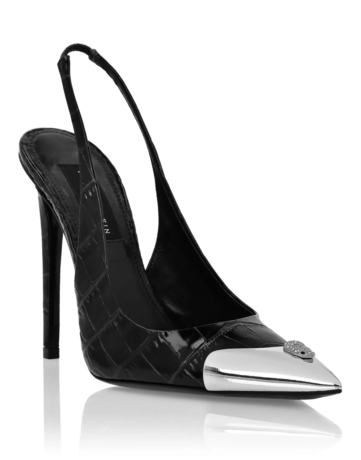 Crocco Slingback High Heels Shoes Skull strass, цвет: Черный