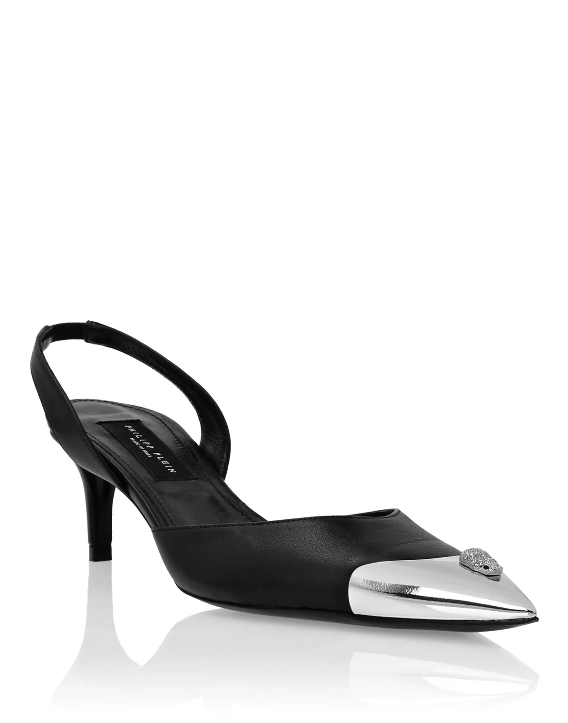 Nappa Leather Slingback Low Heels Shoes Skull strass, цвет: Черный