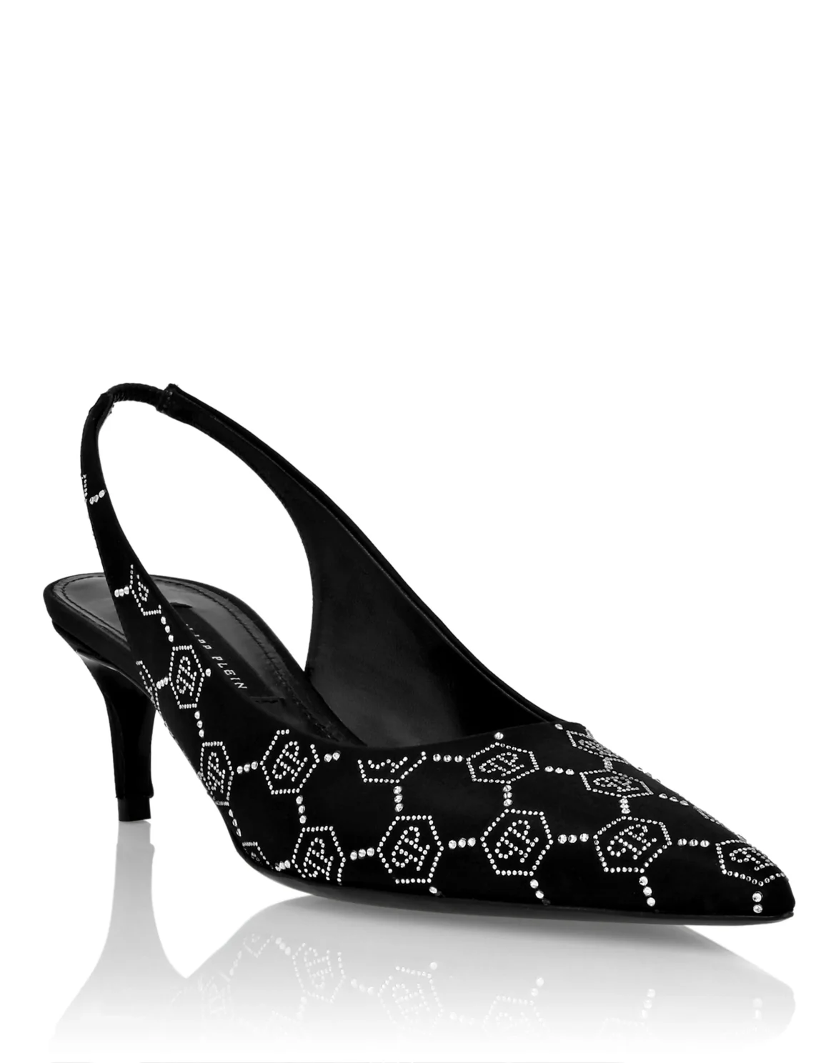 Satin Slingback Low Heels Strass Monogram, цвет: Черный