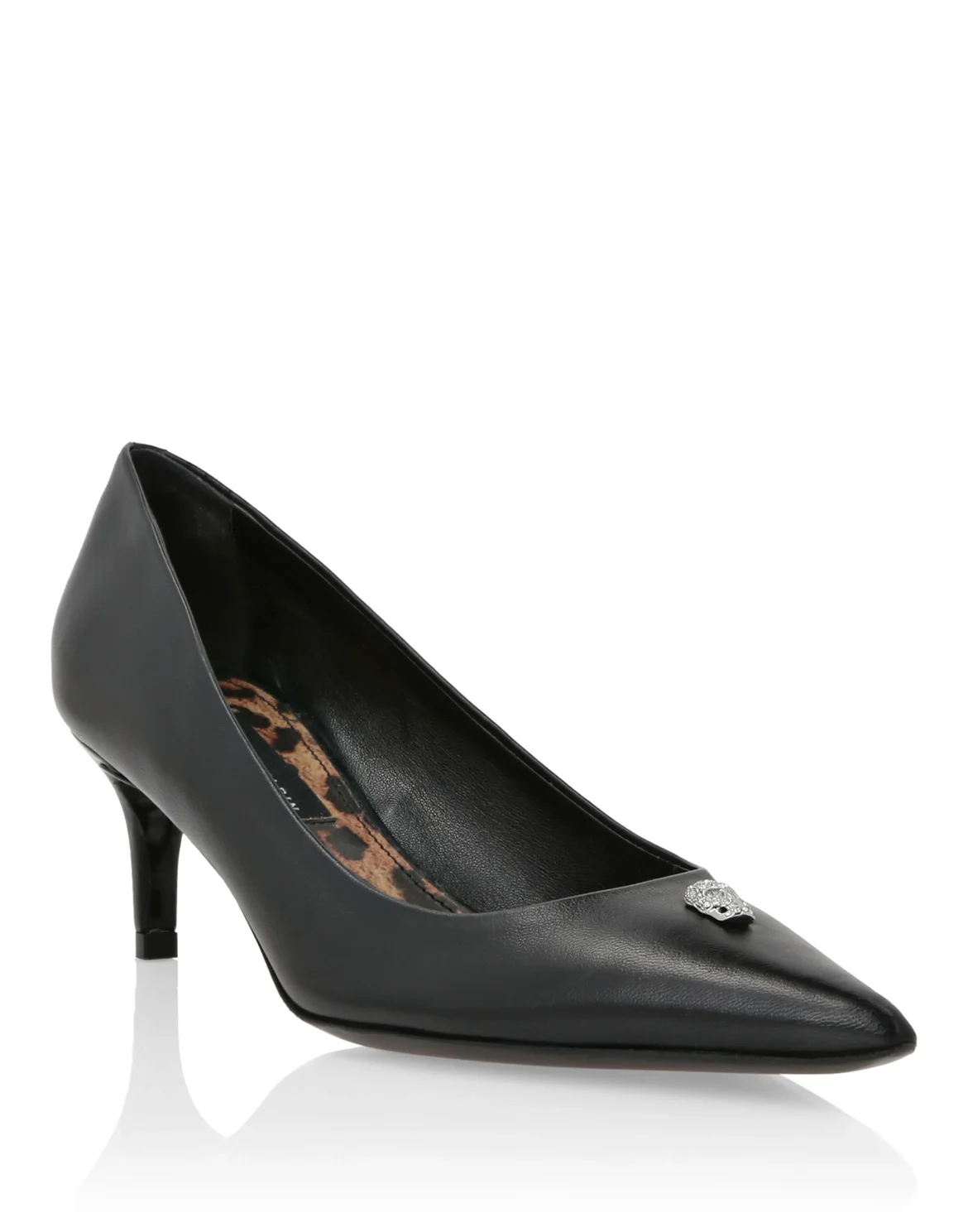 Nappa Leather Decollete Low Heels Skull strass, цвет: Черный