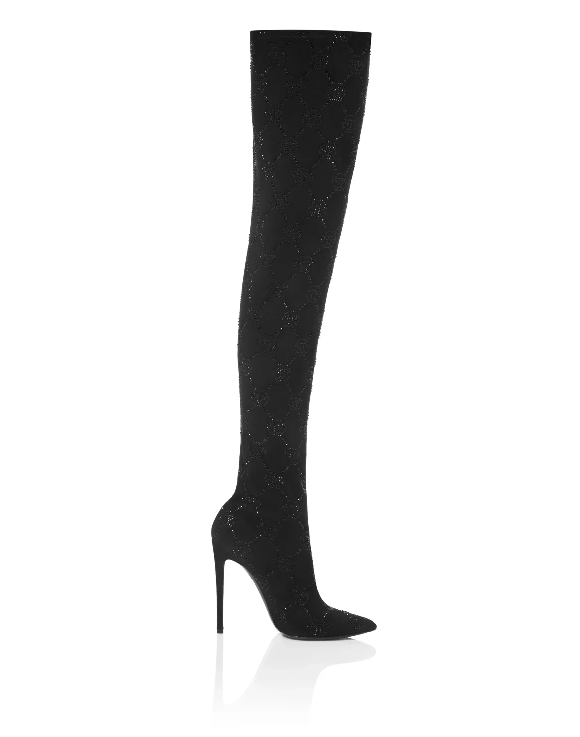 Suede Stretch Boots Hi-Heels Plein Overknees Monogram, цвет: Черный