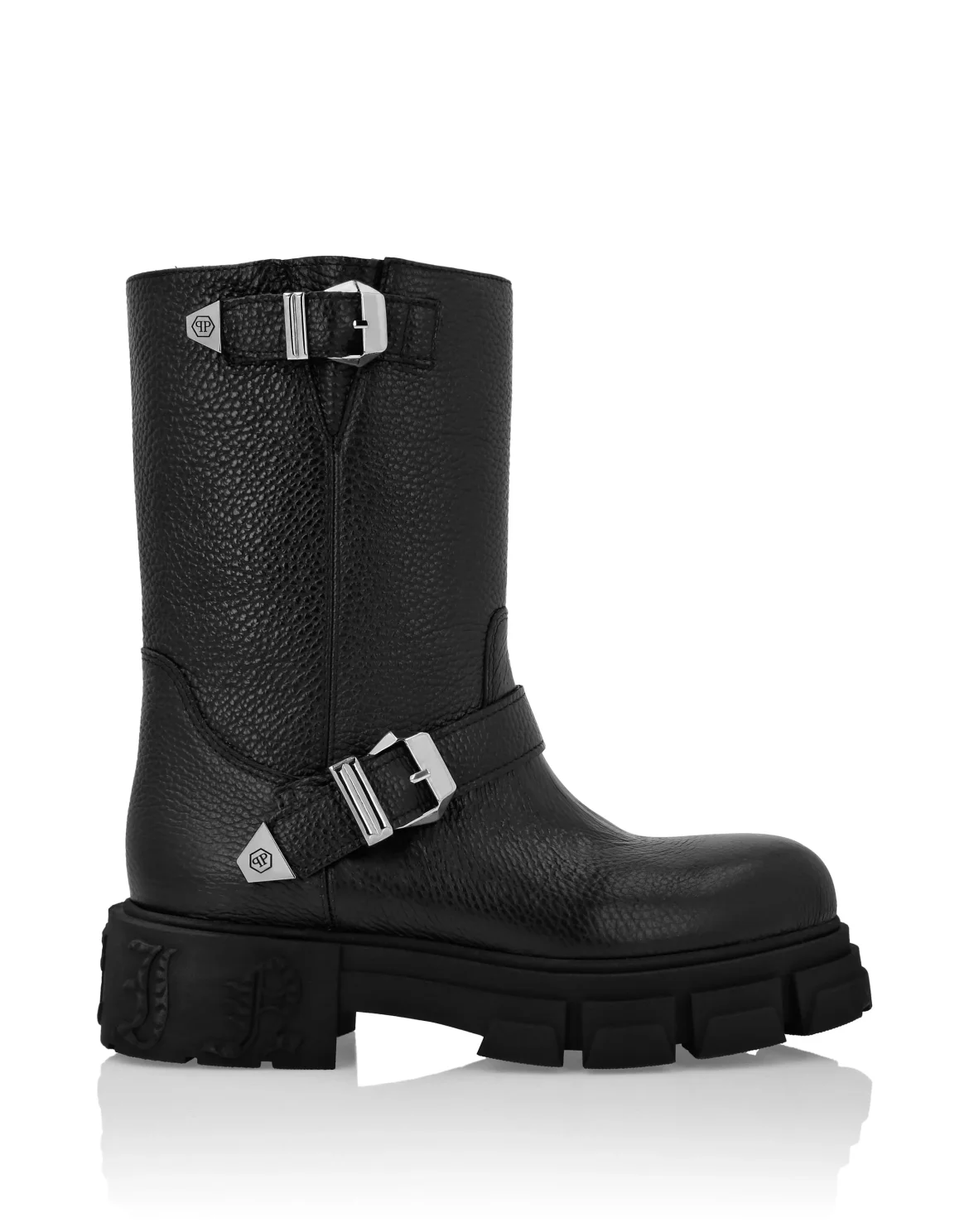 Deer Leather Boots Flat High Gothic Plein, цвет: Черный