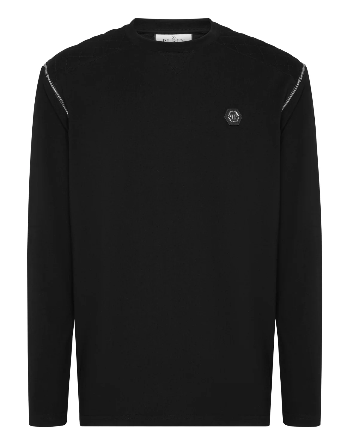 Round Neck T-Shirt Long Sleeve With Zippers On Sleeves, цвет: Черный