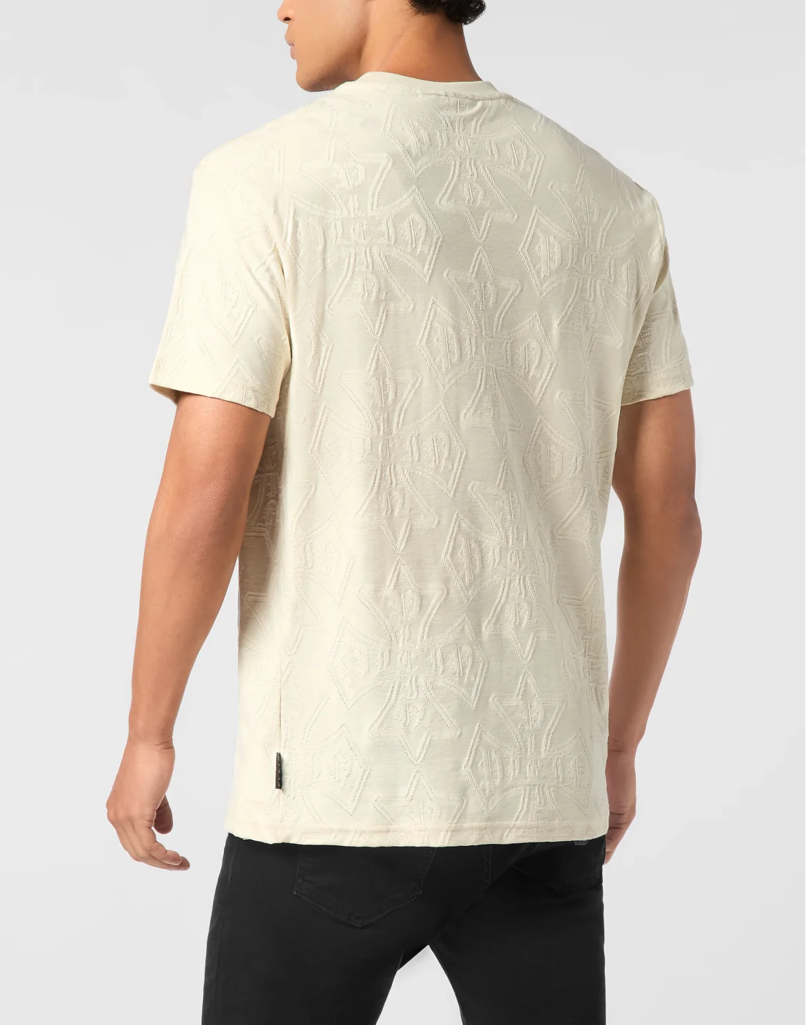 Round Neck Jacquard T-Shirt Crest, цвет: Бежевый