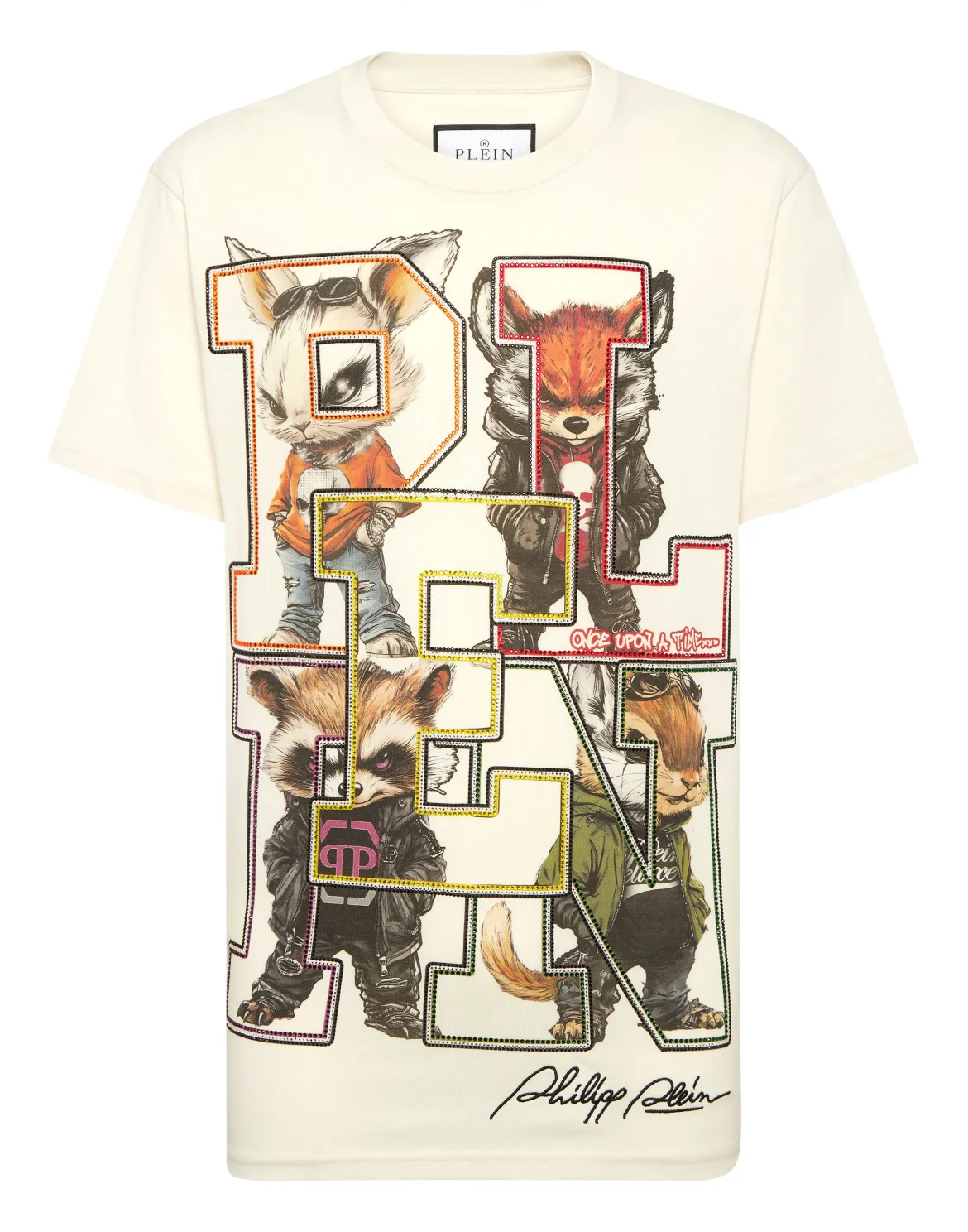 Round Neck T-Shirt College Animals Outline, цвет: Бежевый