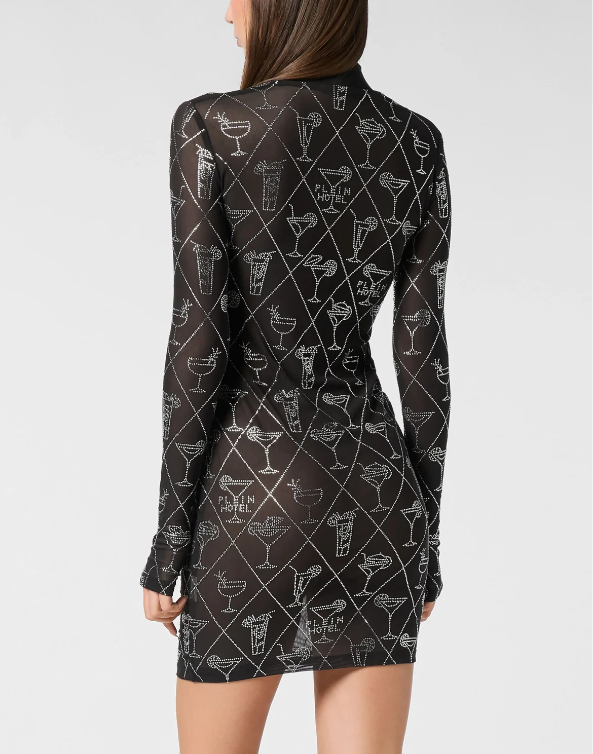 Tulle Long-Sleeved Mini Dress Cocktails Crystal, цвет: Черный