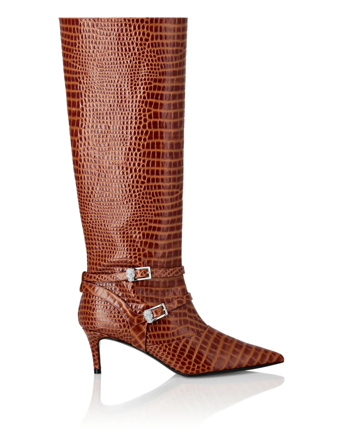 Low-Heel Strapped High Boots Cocco Print, цвет: Коричневый