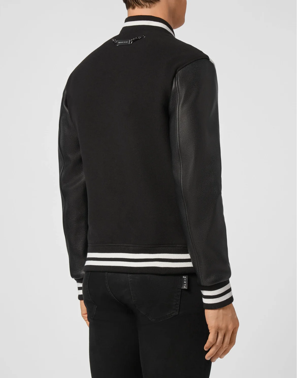 Slim Cut Wool And Leather Bomber Embroidery, цвет: Черный