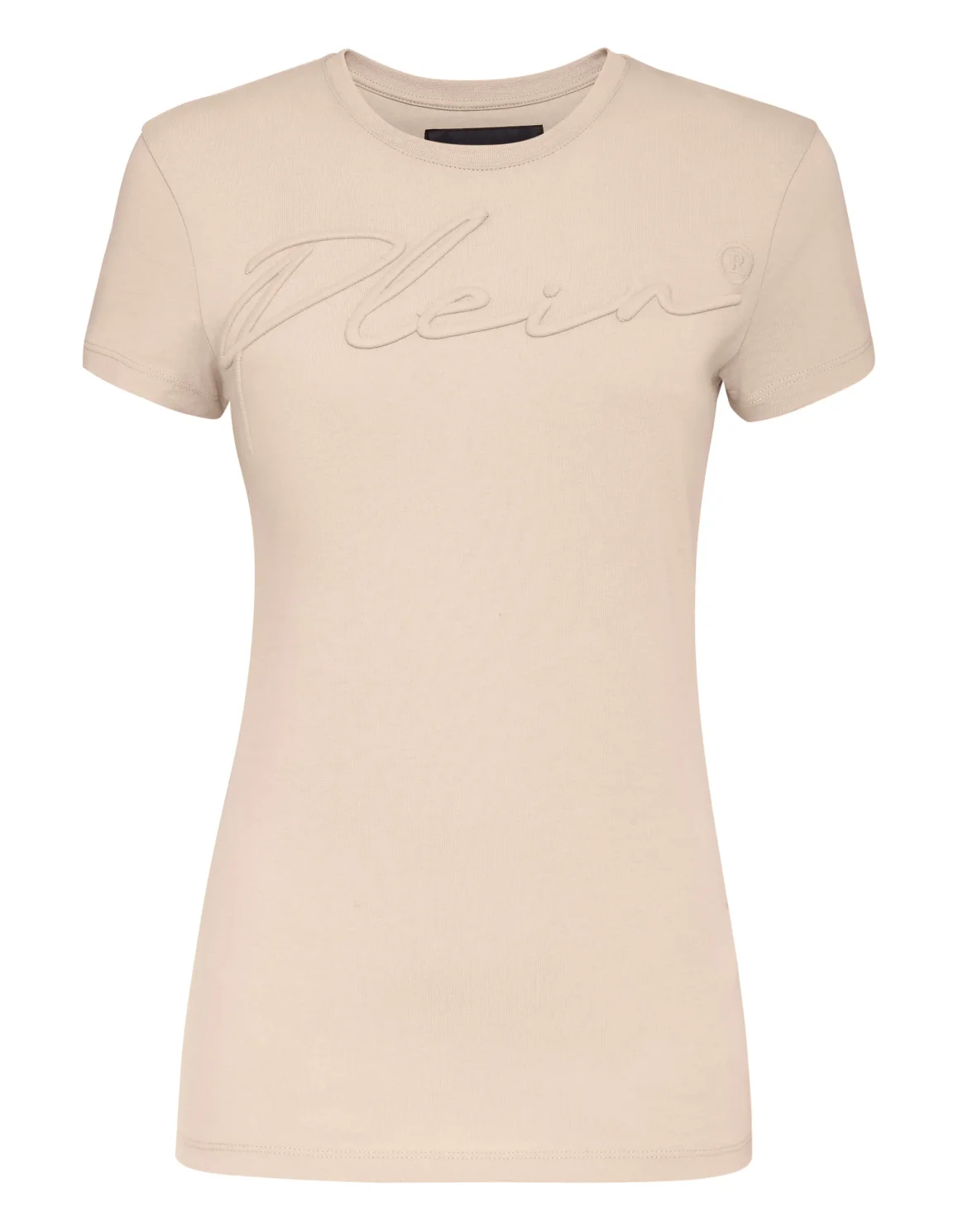 Satin T-shirt Round Neck SS Embroidery Signature, цвет: Бежевый