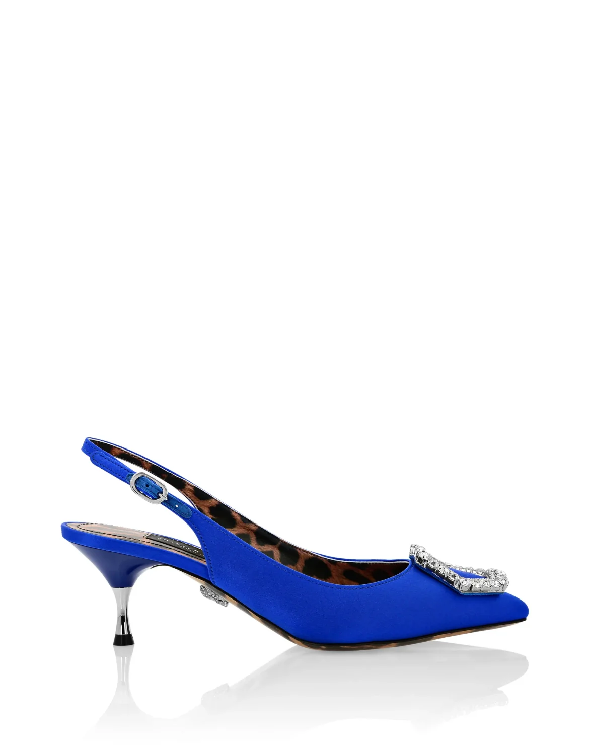 Satin Decollete Slingback Low Heels Crystal Hexagon, цвет: Синий