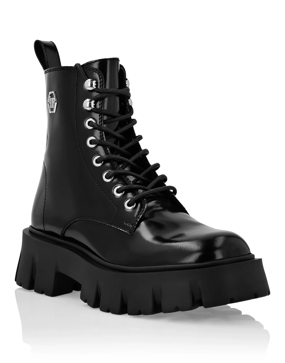 Leather Boots Mid Flat Iconic Plein, цвет: Черный