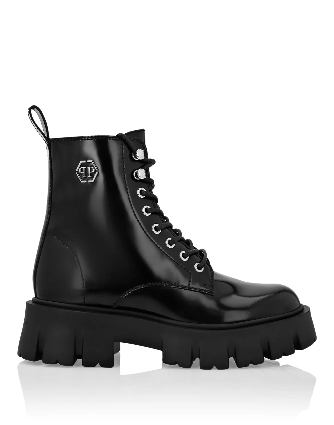 Leather Boots Mid Flat Iconic Plein, цвет: Черный