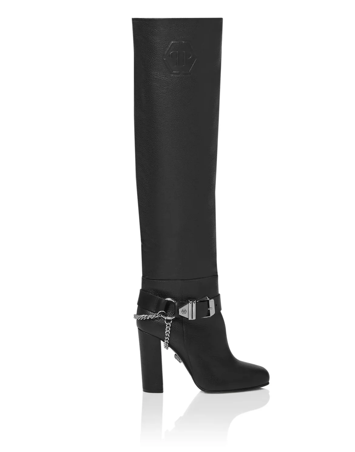 Leather Boots High Heels High Embossed Hexagon, цвет: Черный