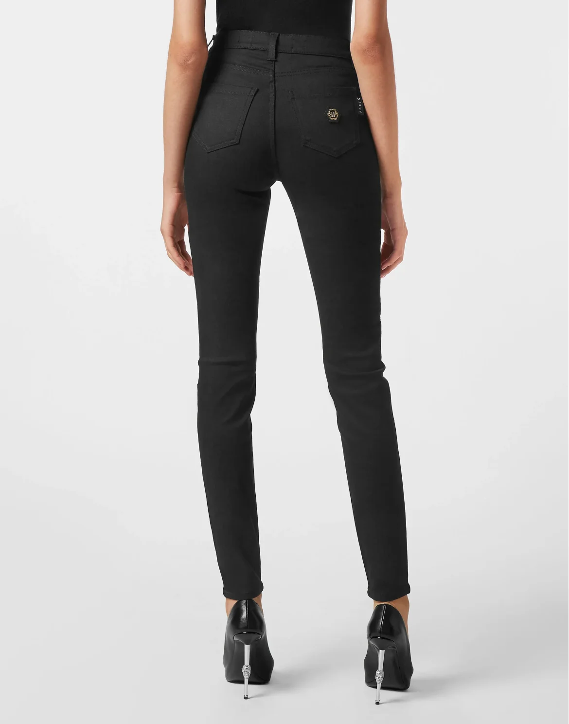 Denim Trousers High Waist Biker, цвет: Черный