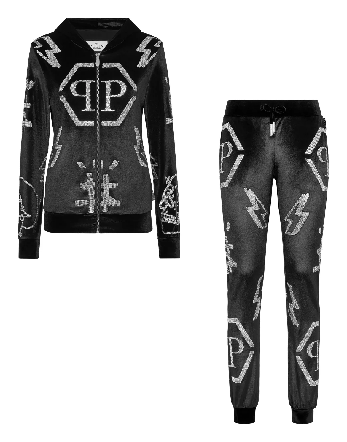 Tracksuit Hoodie/Trousers Monogram  with Crystals, цвет: Черный