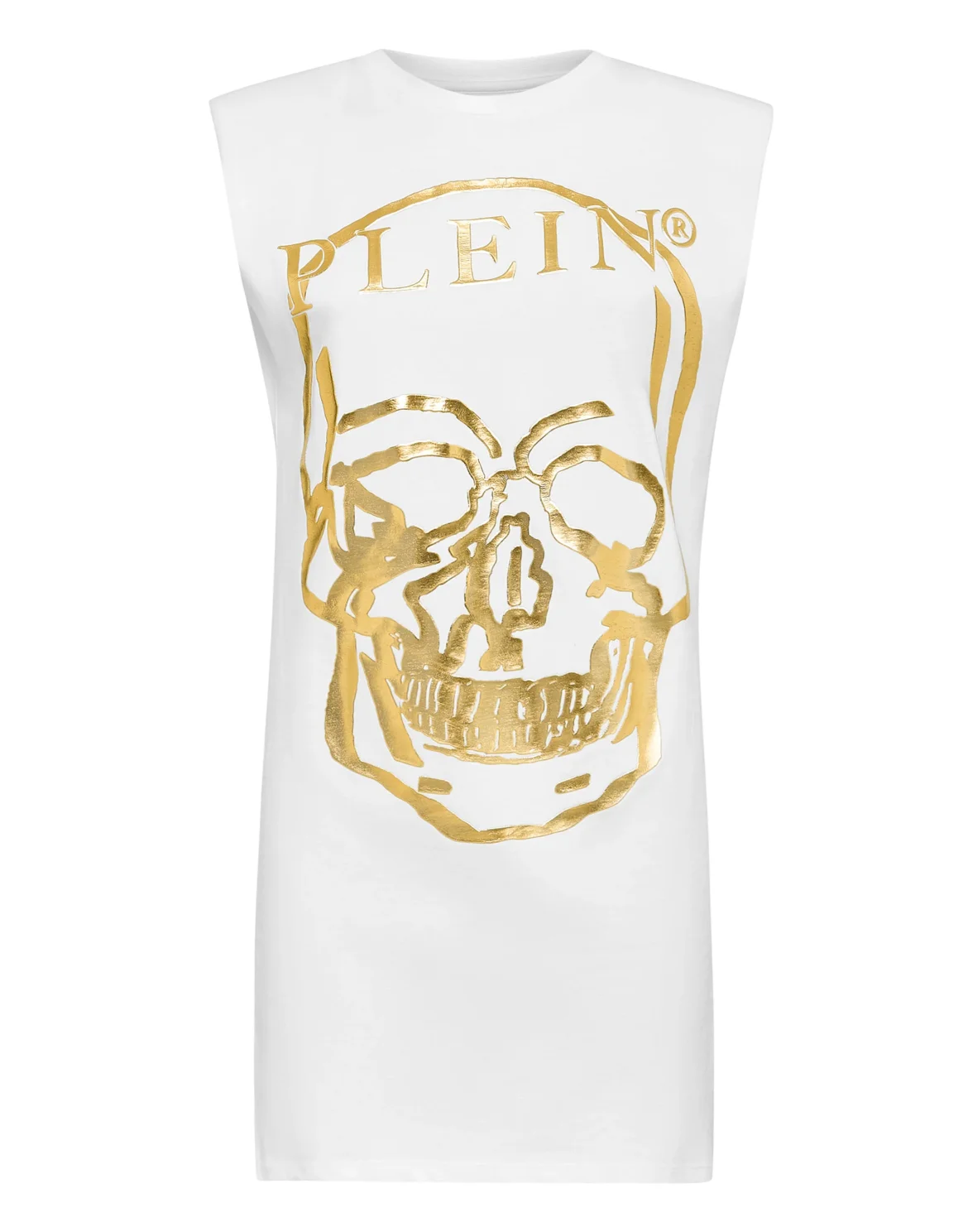 Sleeveless short dress Skull and Plein with Crystals, цвет: Белый