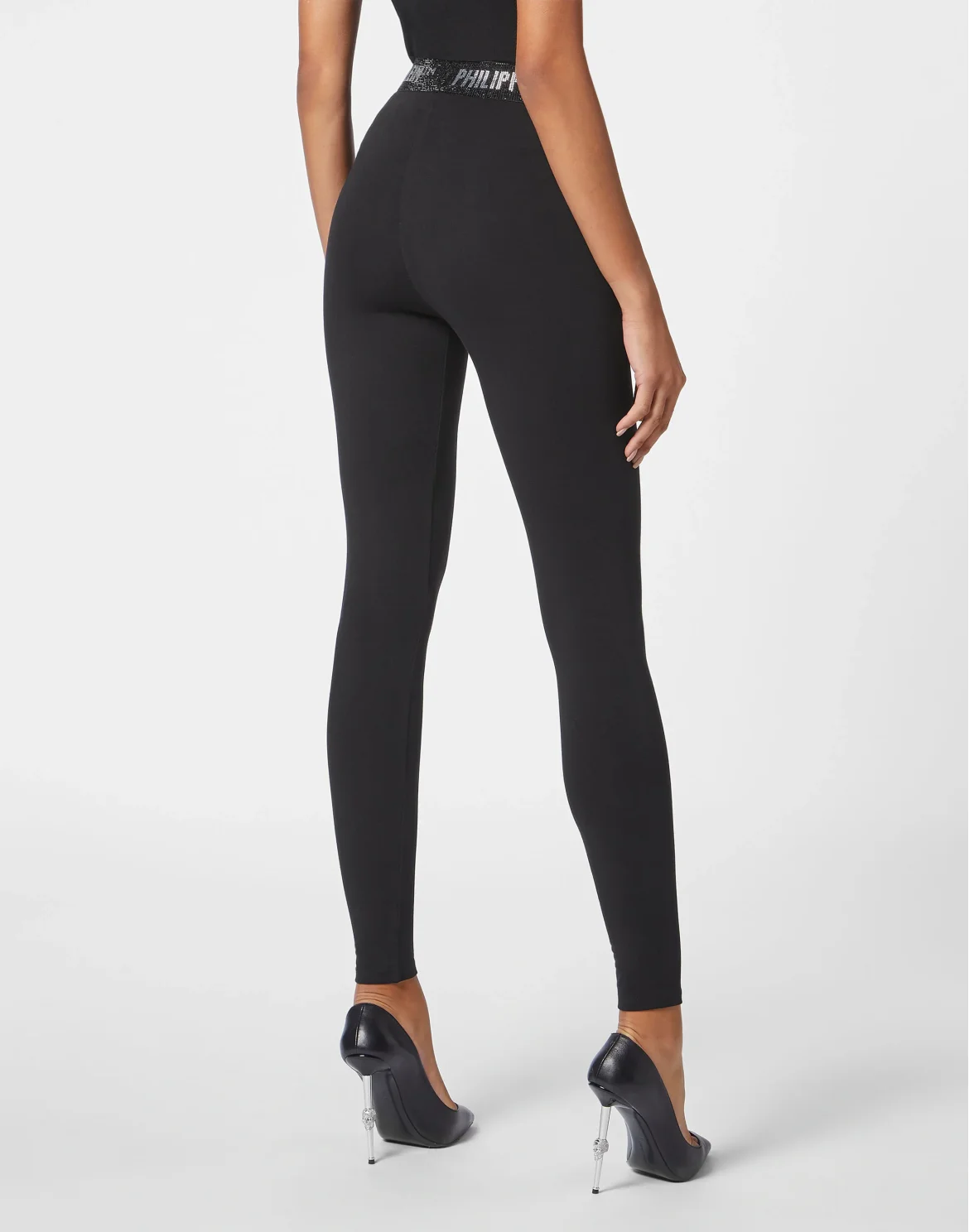 High Waist Leggings  with Crystals, цвет: Черный