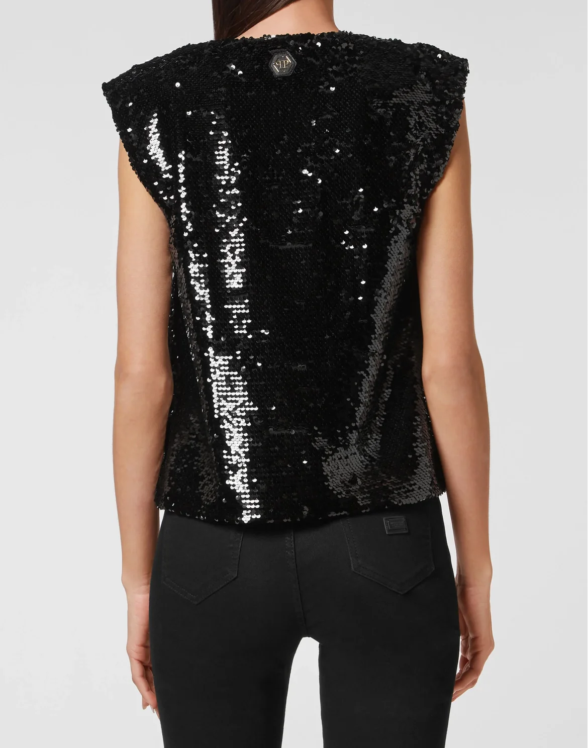 Tank Top Padded Shoulder with Crystals, цвет: Черный