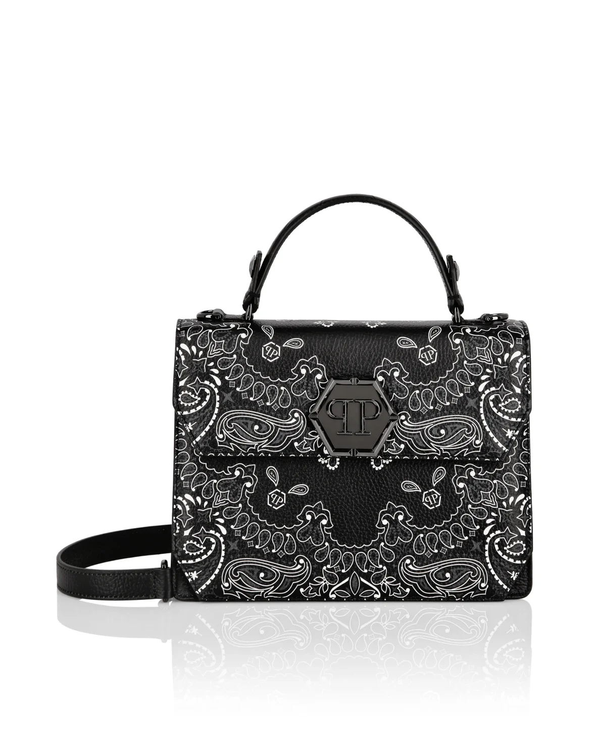 Leather Superheroin Medium Handle Bag Paisley, цвет: Черный