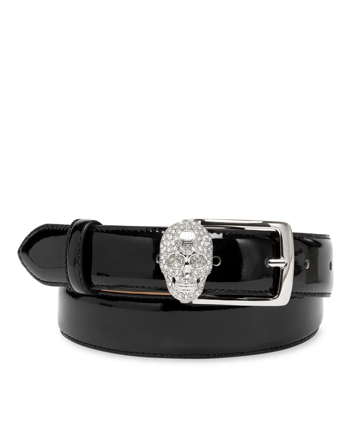 Patent Leather Belt Crystal Skull, цвет: Черный