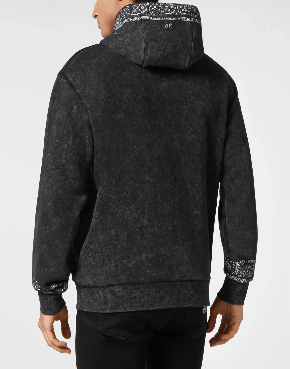 Washed Hoodie Sweatshirt Paisley Strass, цвет: Черный