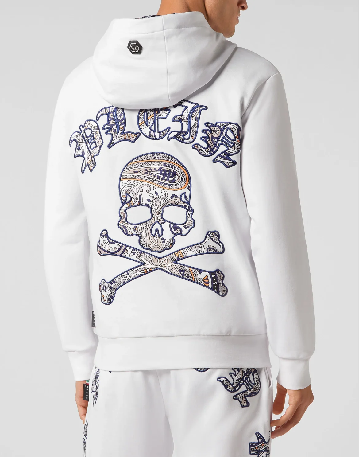 Satin Hoodie Sweatjacket Paisley Gothic Plein, цвет: Белый